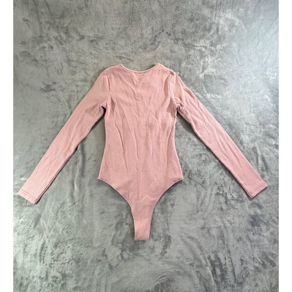 Reoria Bodysuit Women's Small Pink Crew Neck Long Sleeve Knit Ribbed Tops Slim - Picture 10 of 11